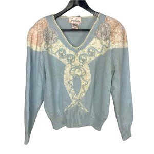 Vintage 80s Jaclyn Smith Pearl Embellished Knit Sweater Small
